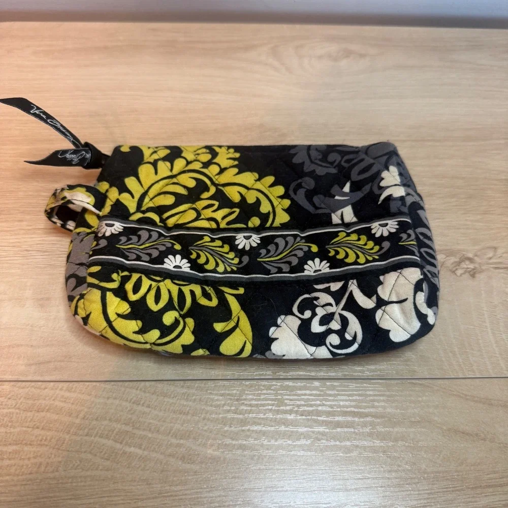 Vera Bradley Provencal Quilted Cosmetic Bag Black Yellow Floral Pouch